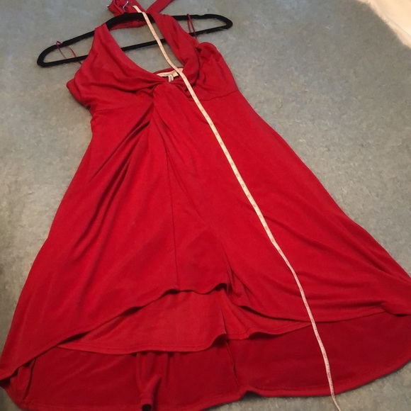 Very pretty red knit halter dress; zip back slightly shorter front, knit lining. - Picture 2 of 6